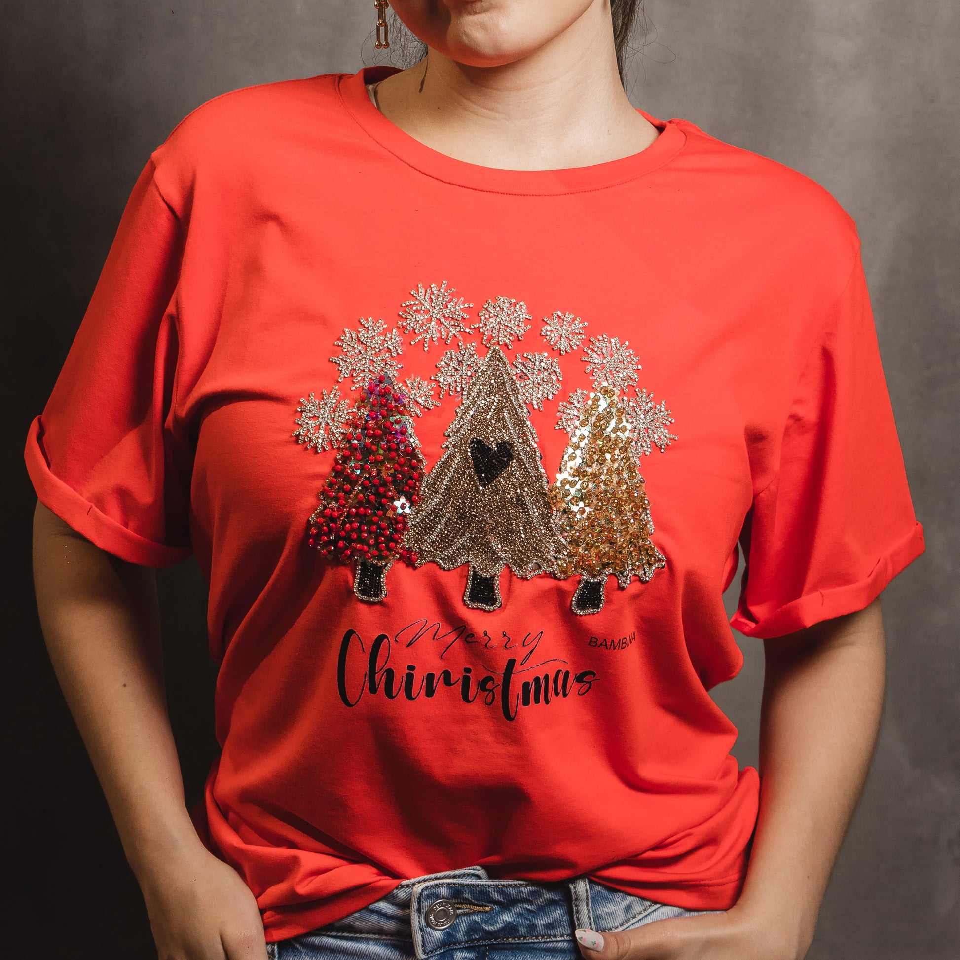 Camiseta Navideña Shiny Trees – Árboles con Pedrería Artesanal