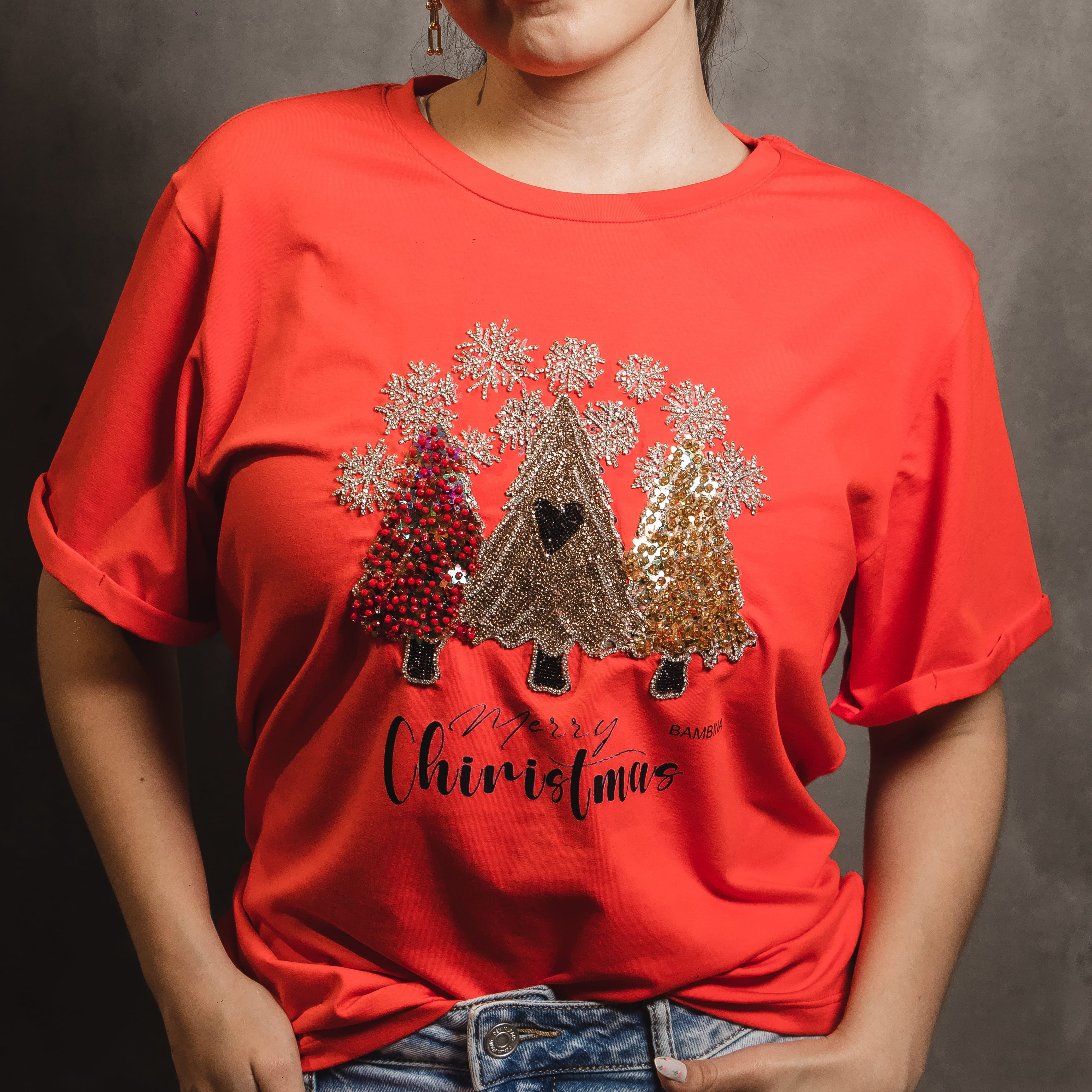 Camiseta Navideña Shiny Trees – Árboles con Pedrería Artesanal