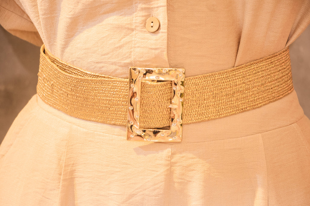 Cinturón Tejido Gold Frame – Elástico con Hebilla