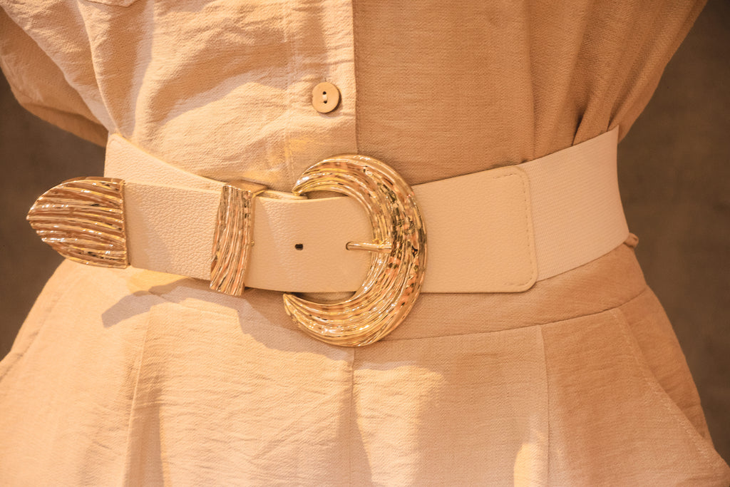 Cinturón Beige Golden Wave – Elástico con Hebilla