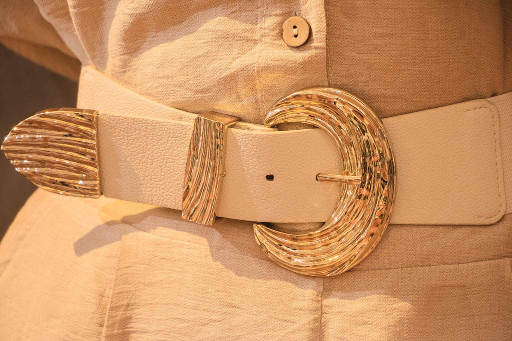 Cinturón Beige Golden Wave – Elástico con Hebilla