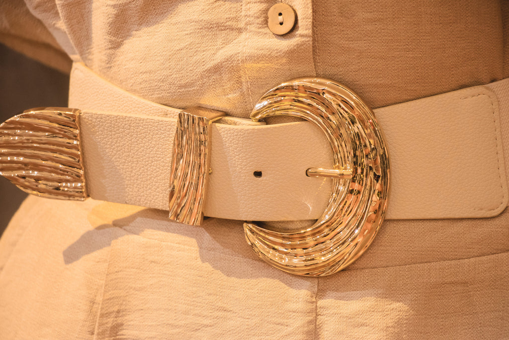 Cinturón Beige Golden Wave – Elástico con Hebilla